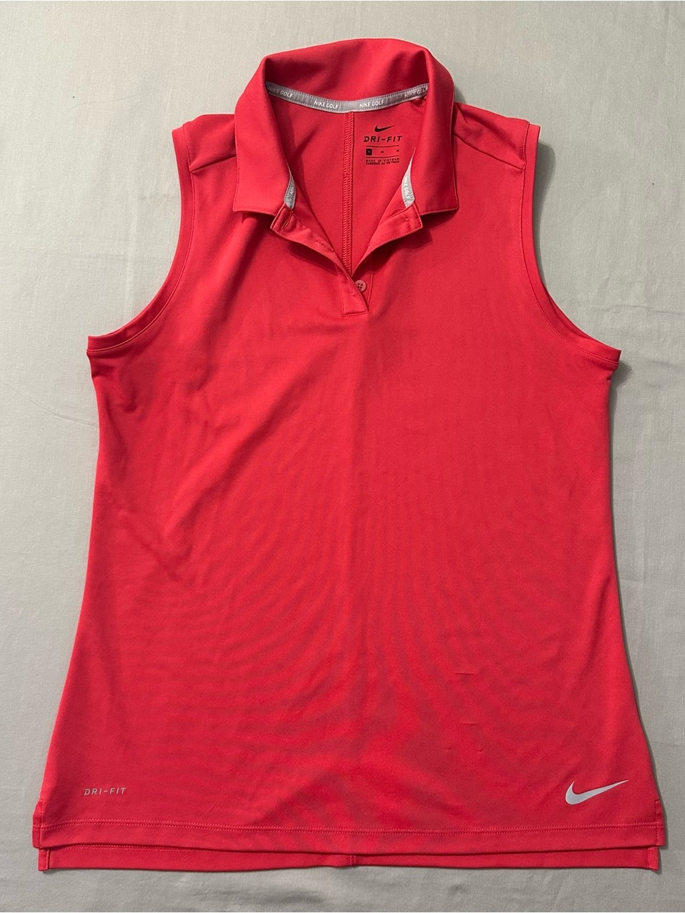 Nike Dri-Fit Womens Sleeveless Golf Polo M Medium Pink Solid Tennis Active Top